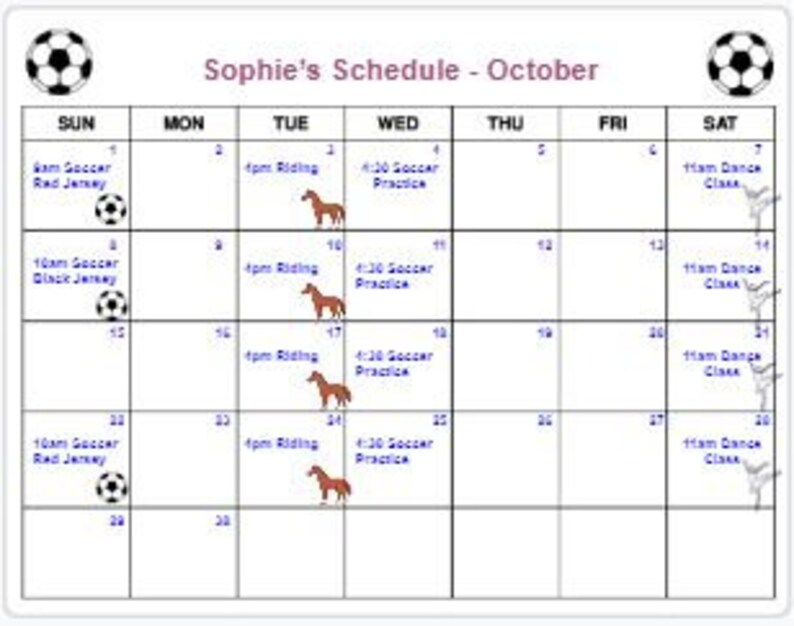 Editable Activity Calendar Etsy