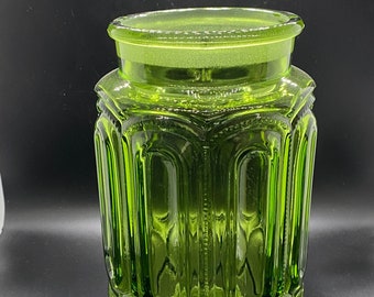 LE Smith Moon and Star Green Glass Canister - 9.5" tall no lid