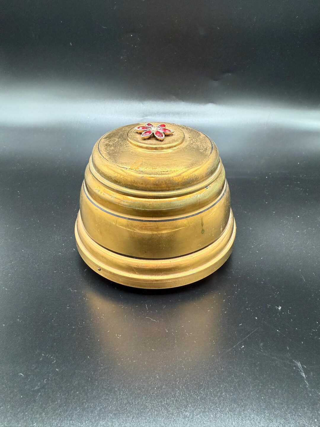 Powder Music Box Brass Metal Powder Puff Music Box With Ruby Floral Finial Works - Etsy