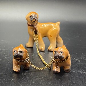 Vintage Ceramic Boxer Mom and Pups on a Leash