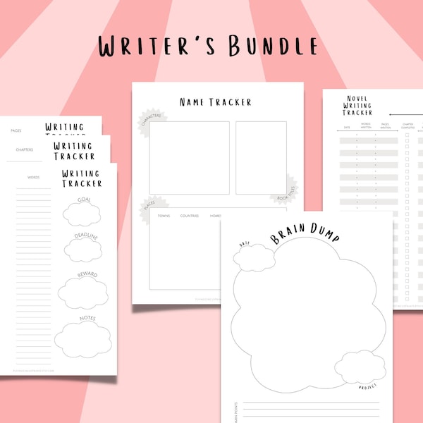 Writer's Bundle | 4 Novel Writing Productivity Trackers | Instant Digital Download Print at Home