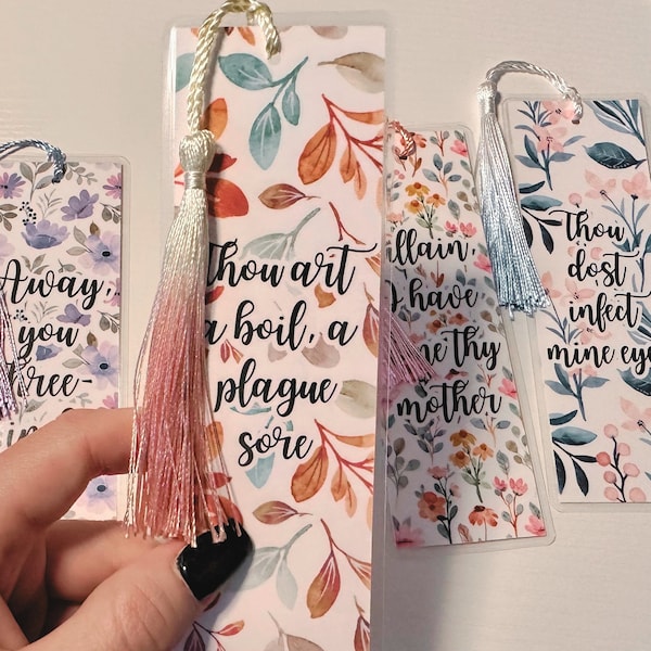 Shakespearean Insults Floral Bookmarks | Set of 4