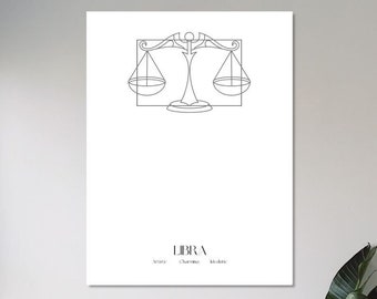 DIGITAL Libra Zodiac Minimalist Poster Print Instant Download Wall Art