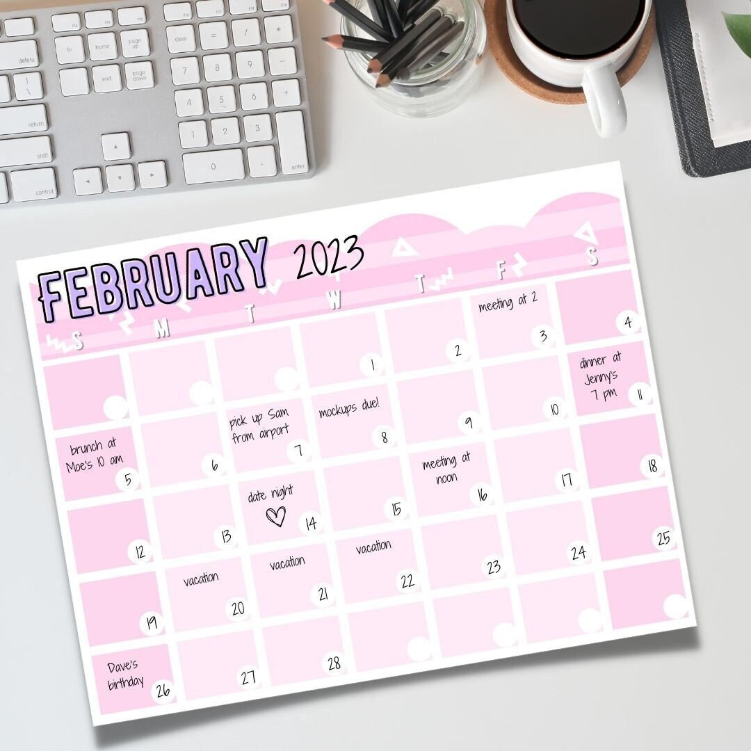 DIGITAL Printable Colorful Yearly Calendar Digital Download - Etsy