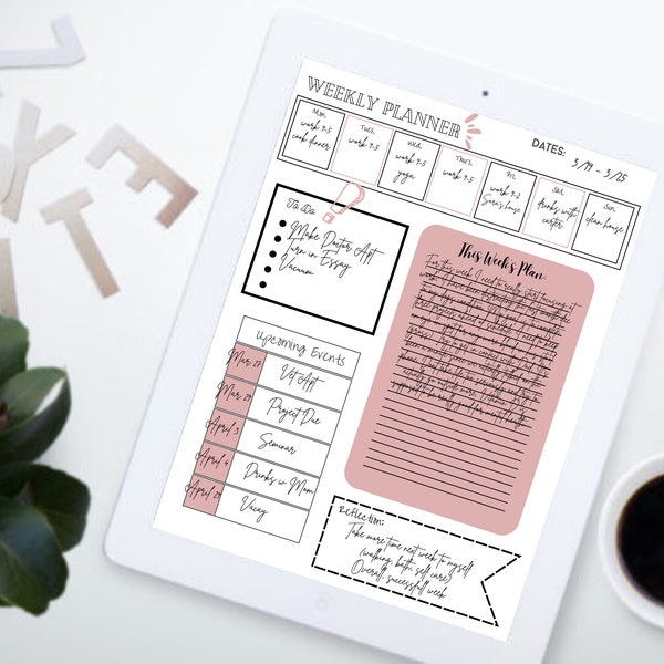 Digital Weekly Planner. PDF Download. Printable. Weekly To do List. Goals. Daily Planner