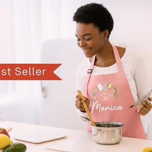 Grembiule personalizzato per donne e bambini, grembiule da cucina personalizzato con tasca, grembiule da pasticceria coordinato per tutta la famiglia, regalo per piccoli chef. immagine 7