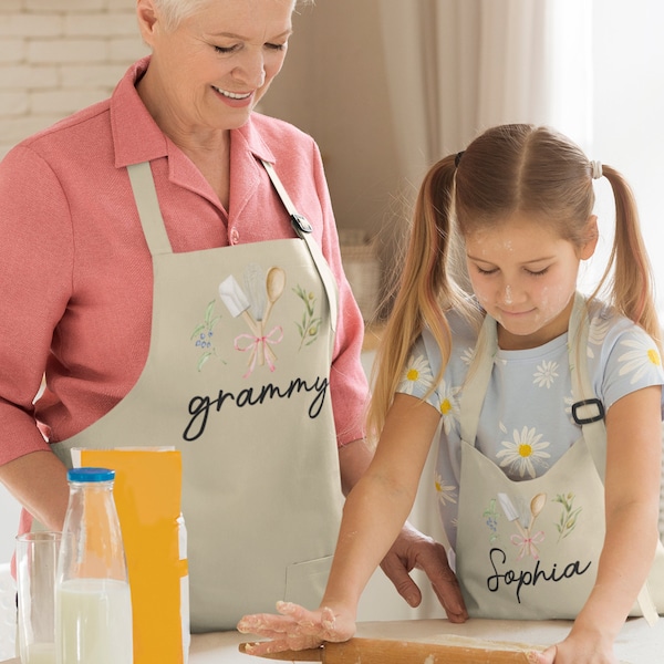 Delantal personalizado para mujeres y niños, delantal de cocina personalizado con bolsillo, delantal de repostería familiar a juego, regalo de chef para niños pequeños