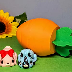3D Printed Flexy, Fidget,  Articulated Bunnies, add on carrot container