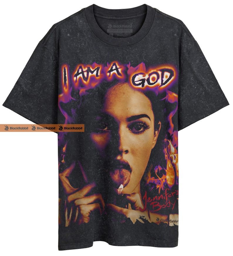 Jennifer's Body I Am A God Megan Fox Horror Movie Retro Vintage Bootleg Unisex Classic T-Shirt Oversized Luxury Heavy Tee - Stone Wash