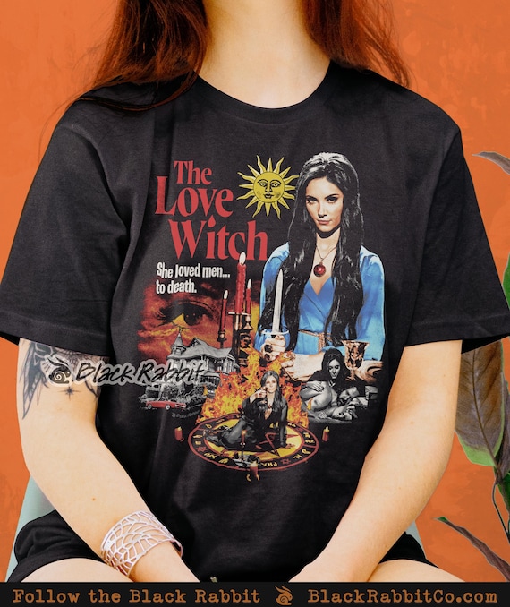 Black Rabbit - The Love Witch She Loved Men To Death Retro Vintage Graphic Crop Baby Tee - Black / XL