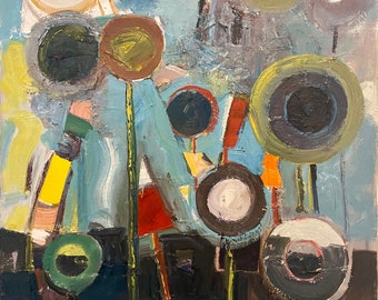Original Ölgemälde Abstrakte Blumen: Strukturierte Moderne Kunst (18x24)
