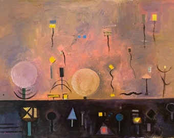 Abstraktes Ölgemälde: Kubistische Kunst, 18x24
