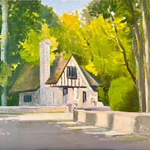 Original Impressionist Painting, Vintage House Painting, Stone Cottage Painting, Original Oil Painting, Landscape painting, expressive paint