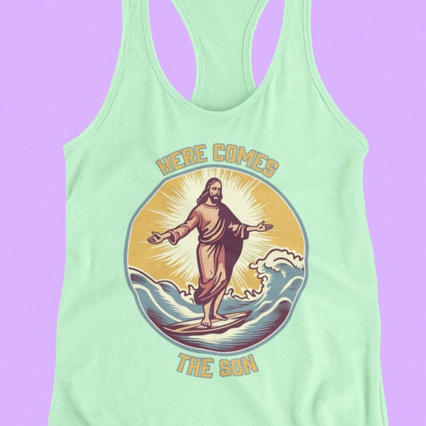 Jesus Shirt Cool Retro Surfing Tank Top Funny Jesus 90s Graphic Racerback for Women Ladies Jesus Revolution Surfer