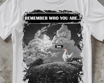 Camiseta "Recuerda quién eres", divertida camiseta con meme de la evolución, camiseta unisex de pollo dinosaurio para hombres y mujeres.