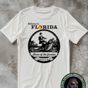 Florida Man T-Shirt Man Riding Alligator Shirt Funny Unisex Florida Tee Vintage Souvenir Cool Retro Gator TShirt