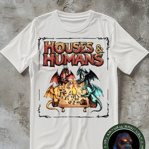 Houses and Humans D&D Shirt, Dungeons and Dragons Gift Tee for Men Women, Vintage Retro 90s Joke D and D T-shirt
