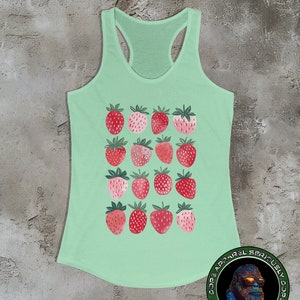 Strawberry Tank Top, Strawberry Shirt for Women, Fruit Shirt Women, Cute Summer Racerback, Boho Tank Top