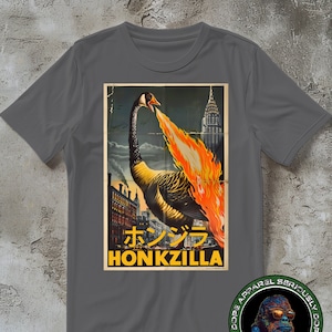 Camicia Honkzilla Goose, T-shirt con poster di film giapponesi retrò, Divertente maglietta di oche canadesi, regalo per amante dell'oca per uomini e donne