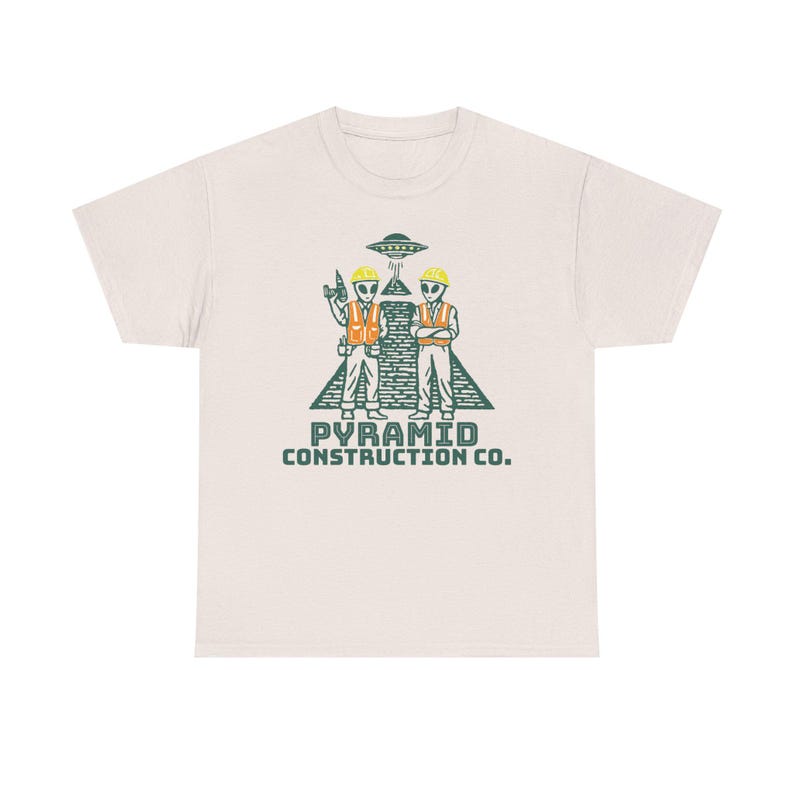 Pyramid Construction Co. Shirt – Funny Alien T-Shirt, UFO Tee, Ancient Astronaut Humor, Sci-Fi Conspiracy Gift Ice Grey