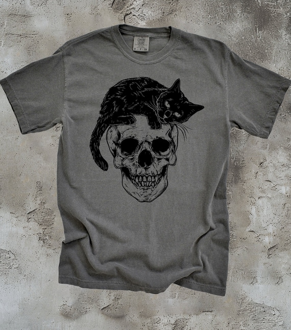 Cat Skull Shirt, Gothic Tee, Retro Vintage Shirt, Cat Lover, Dark Tshirt, Distressed Shirt, Cat Lover Gift, Comfort Colors Shirt