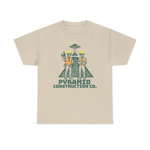 Pyramid Construction Co. Shirt – Funny Alien T-Shirt, UFO Tee, Ancient Astronaut Humor, Sci-Fi Conspiracy Gift Sand