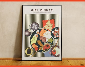 Girl Dinner Poster - Contemporary Art Kitchen Art - Trendy Art Wall Decor for Foodies - Striped Wall Art