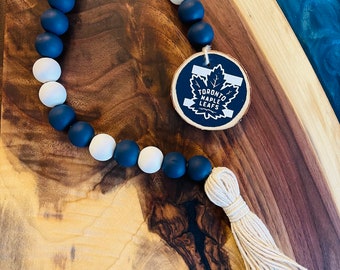 Toronto Maple Leafs Beaded Garland, Bead Garland, wooden beads, Farmhouse Beads, Garland, Boho Decor, Tiered Tray Decor, Shelf Decor Beads