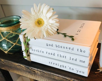 Wedding Song Lyrics/ First Dance/Hand stamped bookstack/Personalized/ Farmhouse/ Decor/ Custom Book stack/Gift/Anniversary Gift/Sentimental