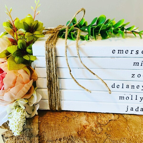 i com books name hand stamped books / personalized books / custom name books / gift/ decorative books /rustic /books with names / gift / stackable /