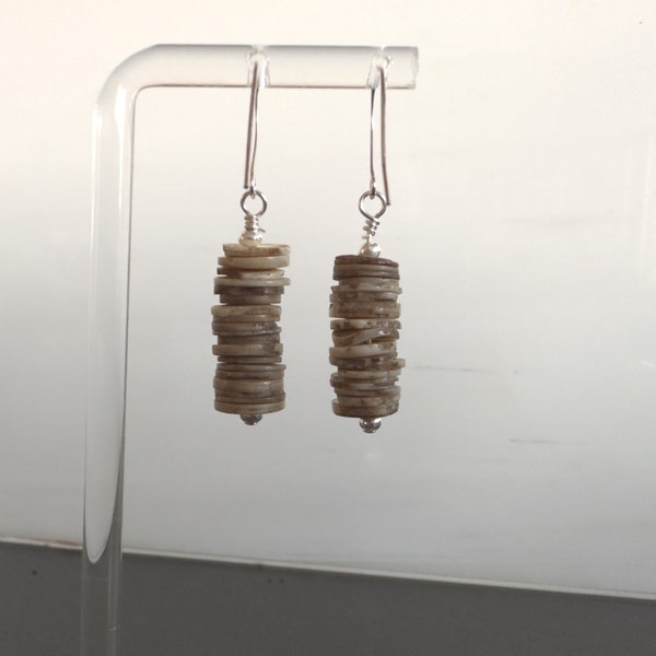 Ostrich Eggshell Antique Bead Earrings; African-made Ostrich Eggshell Beads - one of the oldest known types of trade beads; Elegant Earrings