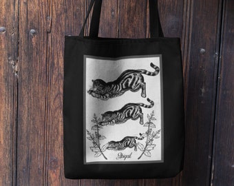 Personalized Vintage Halloween Cat Tote Bag/ Black Halloween Tote Bag