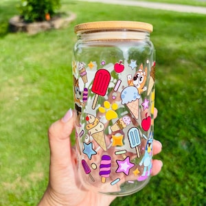 Blue Dog Summer Cup. Blue and Bingo Summer Kids Cups. Summer Glass Drinkware