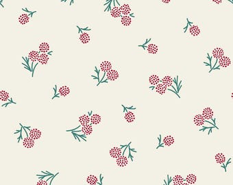 Holiday Stitches: STICTCHED BERRIES CREAM Fabric by Maywood Studios (1/2 yd)