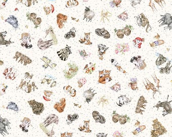 Together is Better: TOSSED ANIMALS Cream fabric by Hannah Dale (1/2 yd.)