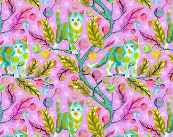 CLUB-KITTY ELECTROBERRY/Tabby Road Deja Vu Minky by Tula Pink (3/4 yd.) (Read Listing)