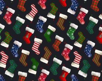 Winter Wonder: HOLIDAY STOCKINGS NIGHT fabric by Windham Fabrics (1/2 yd.)