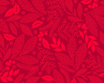Holiday Stitches: STICTCHED EVERGREEN RED Fabric by Maywood Studios (1/2 yd)