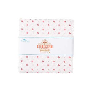 May include: A stack of white fabric squares with a repeating red floral pattern. The fabric is wrapped with a white band featuring the text "BEE BUNDLE" and the Riley Blake logo. Limited Edition.