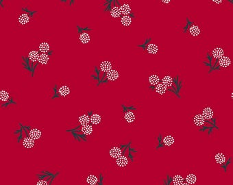 Holiday Stitches: STICTCHED BERRIES RED Fabric by Maywood Studios (1/2 yd)