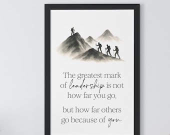 Inspirational Leadership Poster: Watercolor Mountain Art, Motivational Office Decor