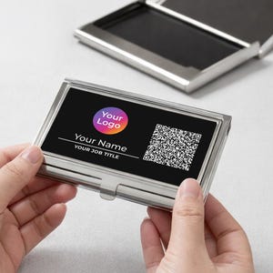 Business Card Holder, Custom QR Code Contact Personalized Metal Case with Name & Title, Office Employee Gifts