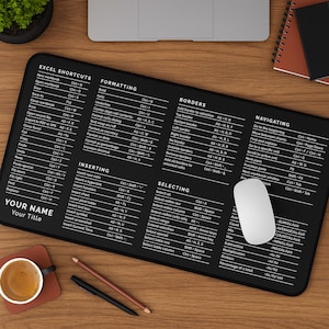 Alfombrilla de ratón personalizada con accesos directos de Excel - Alfombrilla minimalista para escritorio de oficina - 3 tamaños - 9 colores