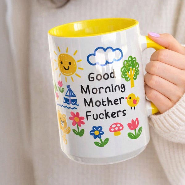 Good Morning Mother Fuckers Mug, Doodle Art Coffee Cup