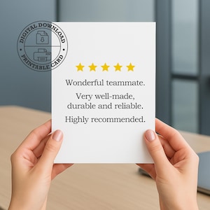 Teammate Farewell Card for Coworker Leaving Funny Office Gift for work friend 5-Stars review Printable Postcard Instant Digital Download