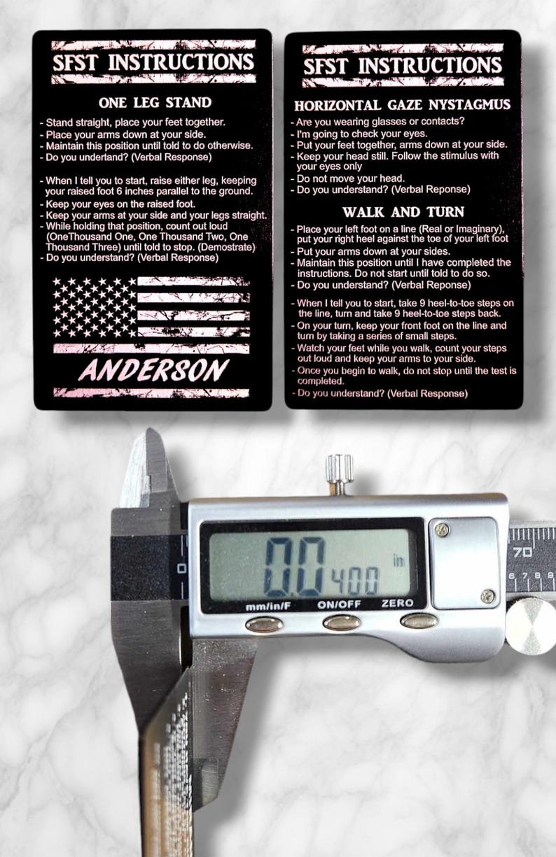 SFST Field Sobriety Test Card - HGN, Walk and Turn, One Leg Stand ...