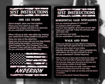 Metal Engraved Standard Field Sobriety Test (SFST) Card for Police, Law Enforcement, HGN, Walk and Turn, One Leg Stand Instructions Card
