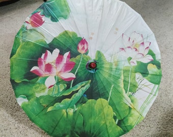 Vintage Traditional Lotus Flower Rice Paper Parasol