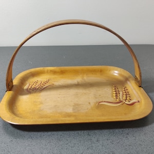 Vintage SILVA Wooden Hand Painted Serving Tray w/Removable Handle