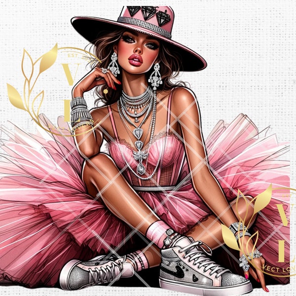 Pink Whimsical Tutu SVG|Print |Fashion illustration|Fashion Clipart | Fashion Girl Clipart Woman Clipart|Afro Lady SVG |Bridesmaid Clipart